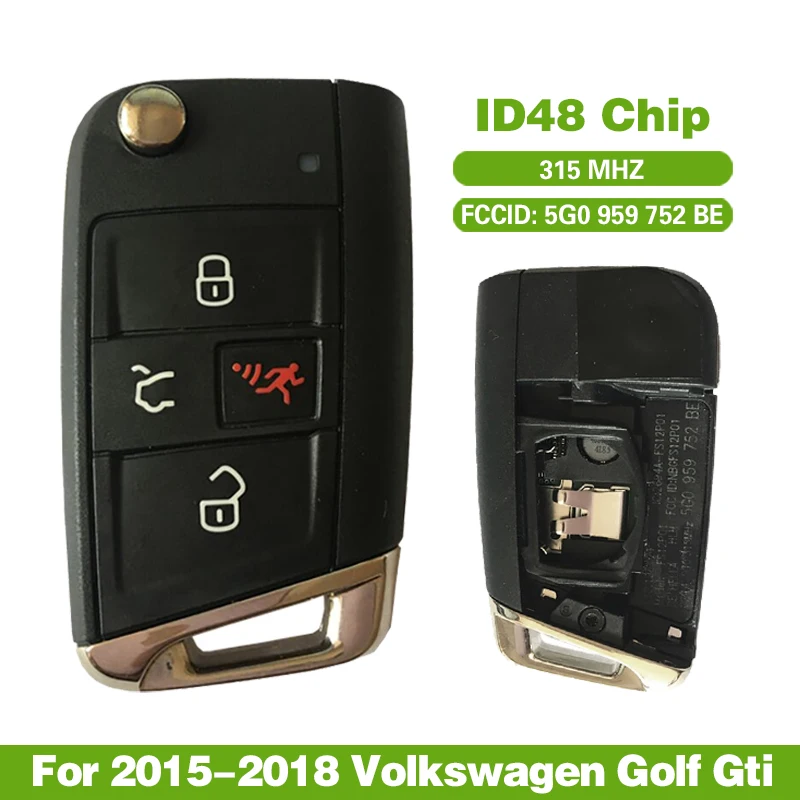 

Послепродажное обслуживание CN001086 для 2015-2018 Volkswagen Golf Gti флип-Брелок дистанционного управления 315 МГц NBGFS12P01 FCCID 5G0 959 752 BE