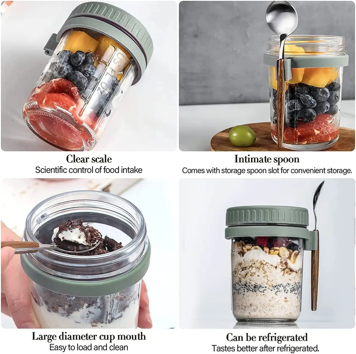 4 Pack Overnight Oats Containers with Lids and Spoons - 16 Oz Glass Mason  Jars - Storage Jars