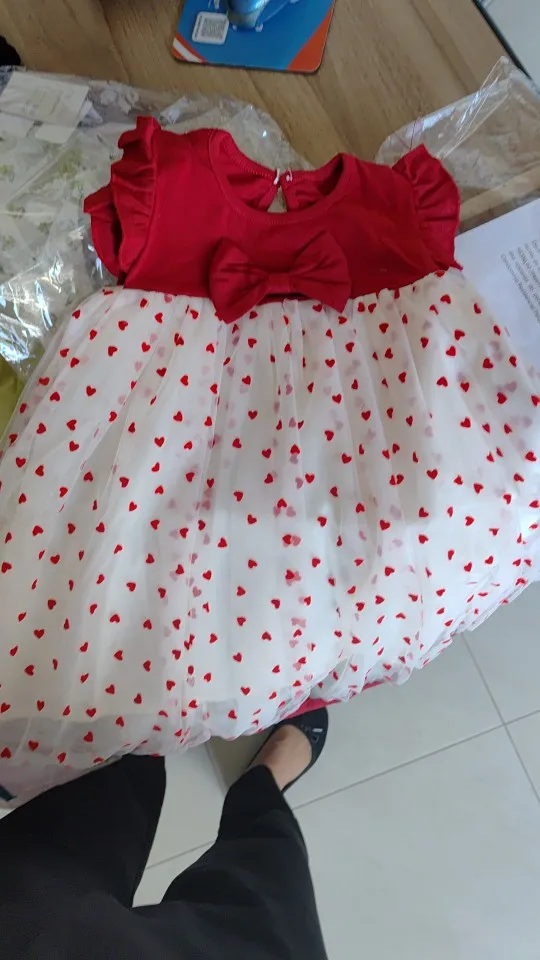 Baby Girl Princess Dress Bow Flying Sleeves for Birthday, Korean Edition photo review