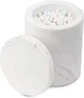 Marble Bathroom Canister - Airtight Storage for Cotton Swabs/Balls with Lid (Vanity Organizer, White) 1