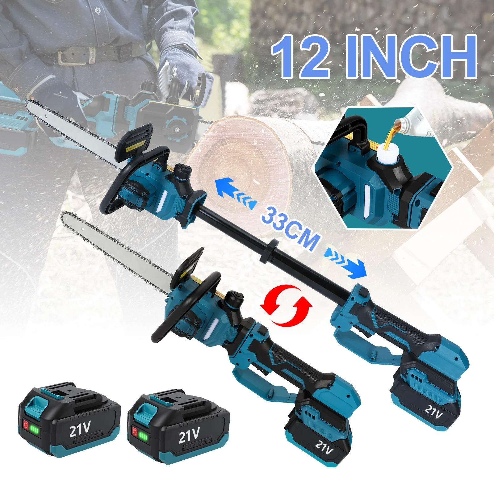 12 Inch Brushless Telescoping Pole Electric Chainsaw Garden Woodworking Pruning Saw For Makita 18 Battery