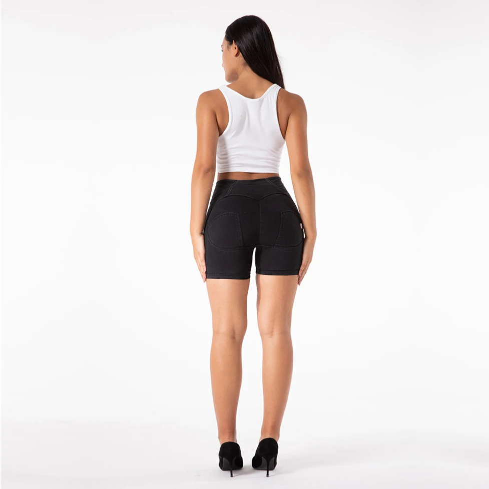 Shascullfites Ladies Black Stretch Jeans Shorts Scrunch Bum Shorts High Rise Women's Summer Capri Short Pants