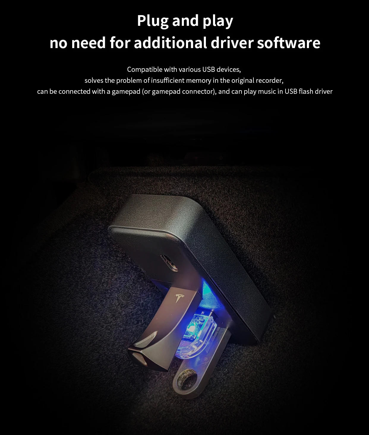Docking Station USB Hub 4-in-1 for Tesla Model 3 Model Y Glovebox for Dashcam F
