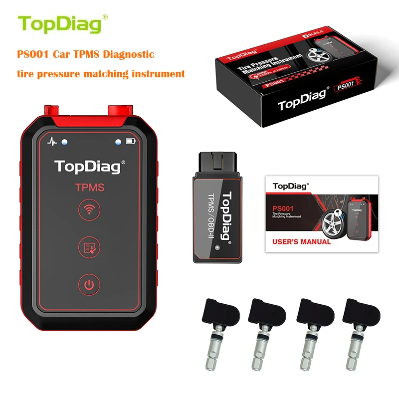 TopDiag PS001 자동차 TPMS 진단 서비스 도구, 재학습 센서 활성화 프로그램, TPMS OBDII 키트, 타이어 압력 매칭 장비