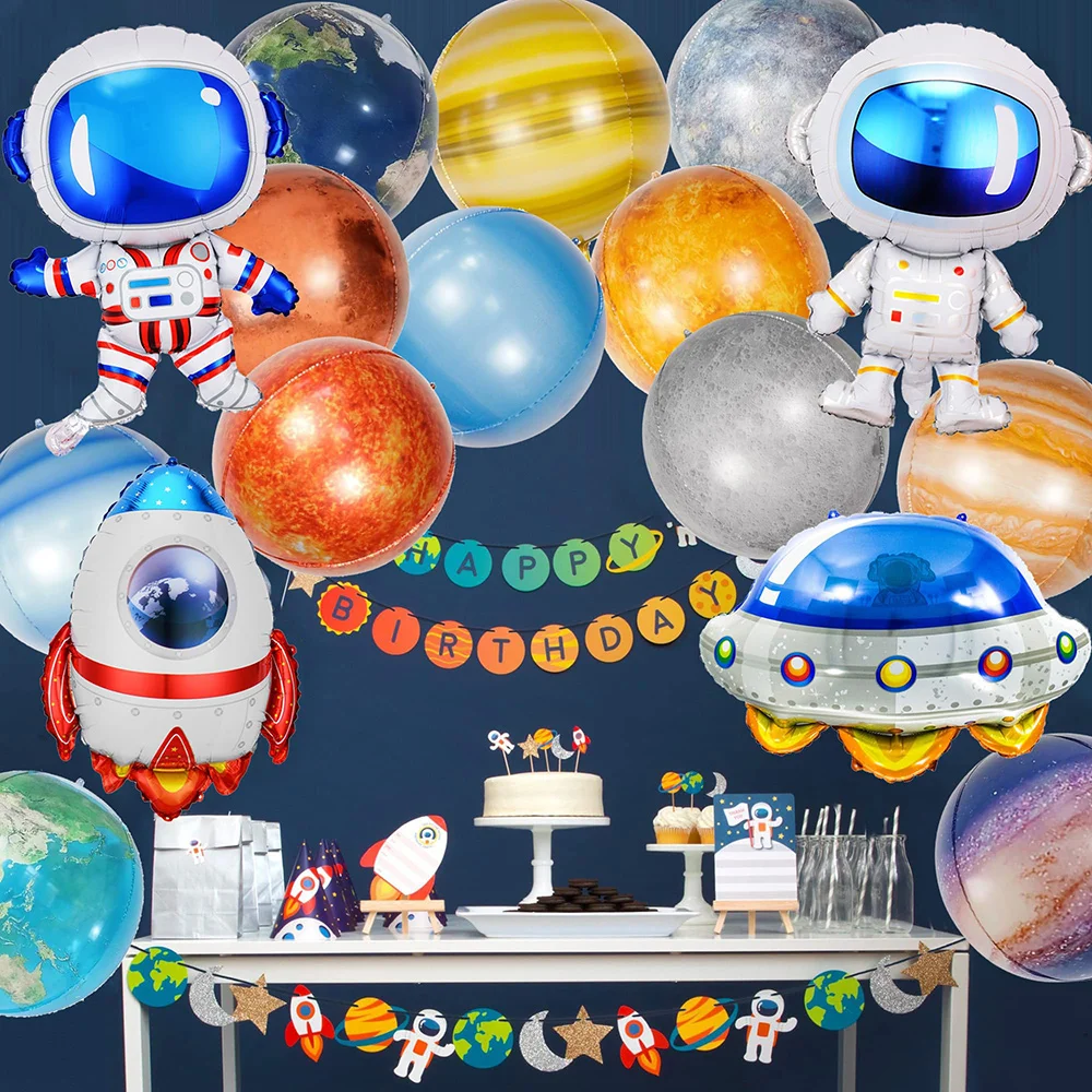 

16 PCS Solar System Birthday Balloons World Map Ball on Galaxy Planet Globe Earth Space Party Decor Spaceship Astronaut Sun Moon