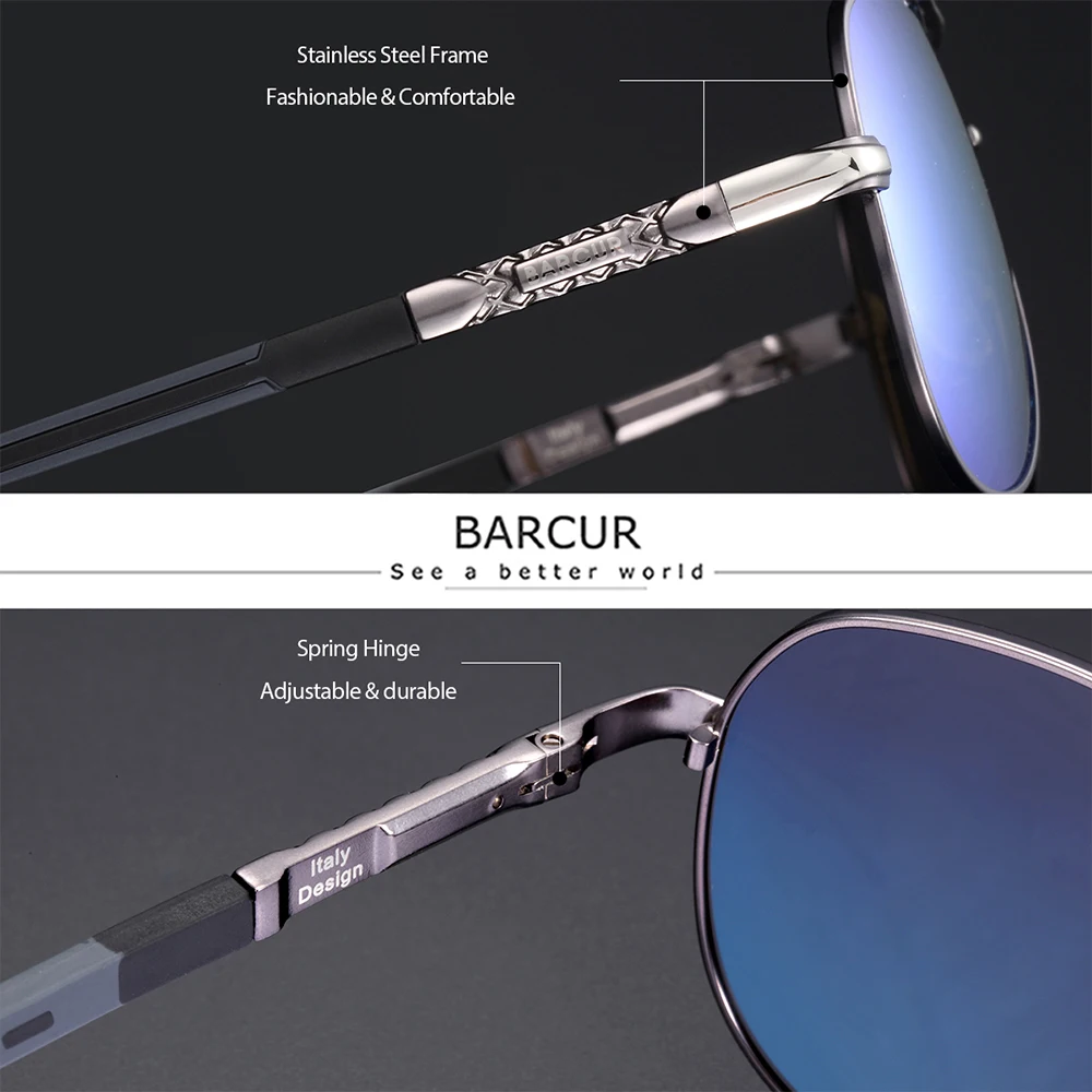 BARCUR 편광 선글라스, UV400 보호, 운전 선글라스, 여성 남성