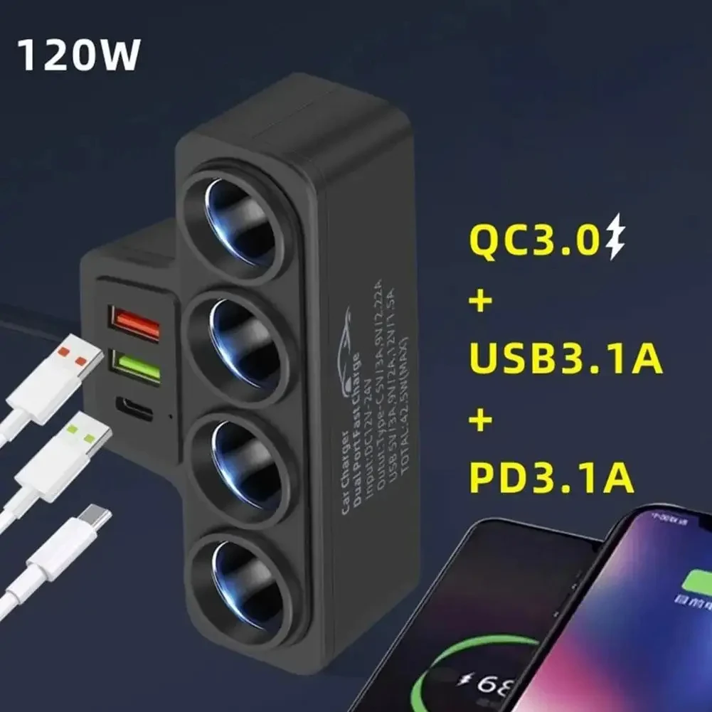 Car Accessories Car Charger 4-Socket 3.1A USB QC3.0 PD3.1A