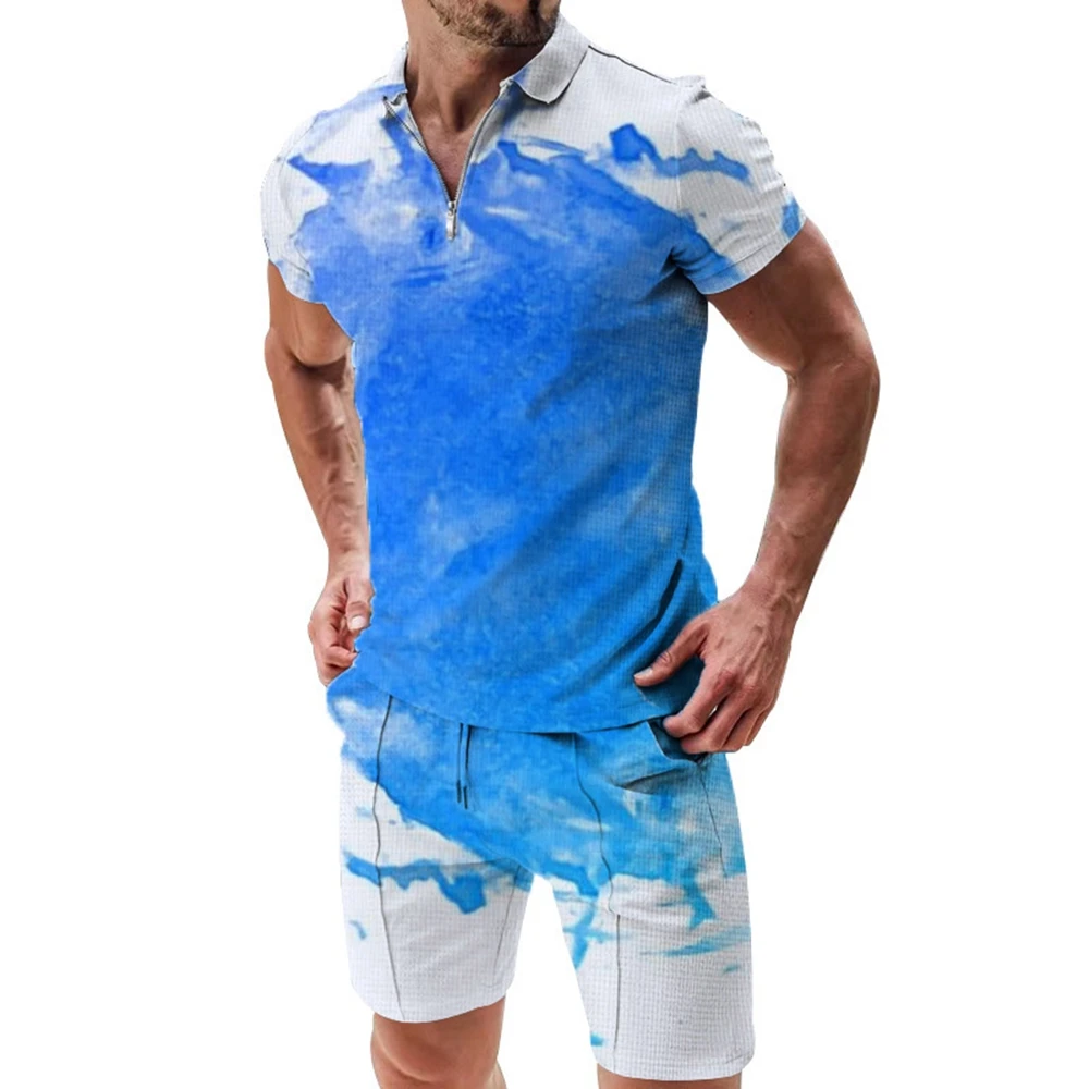 

Fashionable Men'S Sportswear Summer Men'S Suit Luxury Short-Sleeved Polo Shirt Set Ink Printed Clothing For Men'S Casual Suit