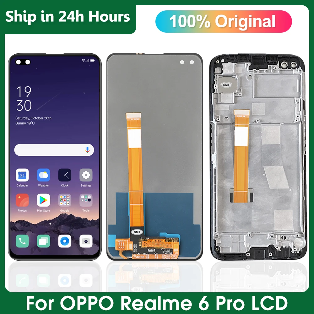

ЖК-дисплей 6,6 "для Oppo Realme 6 Pro, дигитайзер сенсорного экрана в сборе, замена для Realme 6 Pro RMX2061, RMX2063, ЖК-дисплей с рамкой, оригинал