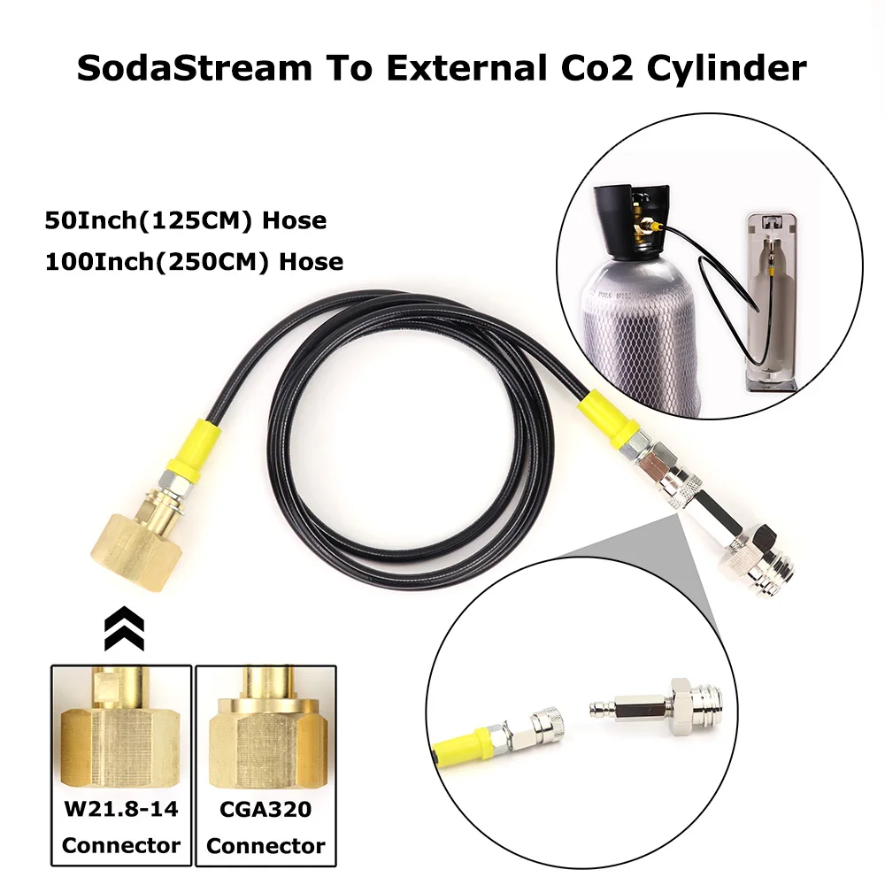 Wincal CO2 Soda Club-Carbon Dioxide Soda Club with 60-Inch Hose Directly Connected to External CGA320 Gas Tank Via Sodastrea-m Direct Adapter 