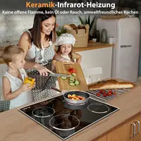 Cooksir Table de cuisson en céramique et verre 4 assiettes, plaque de cuisson intégrée de 60 cm, auto-suffiante, 6000 watts, cadre en acier inoxydable, 220 V, sans prise 4