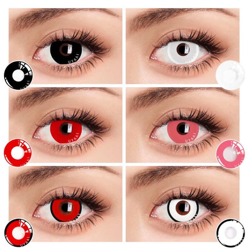 

UYAAI Cosplay Contact Lenses Red White Anime Colored Contacts Lens for Halloween Yearly Contact Lenses