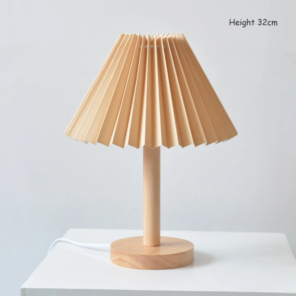 Table Lamp ins Retro Pleated Umbrella Nordic Medieval Korean Master Bedroom Bedside Lamp Wooden Art Drop Shipping