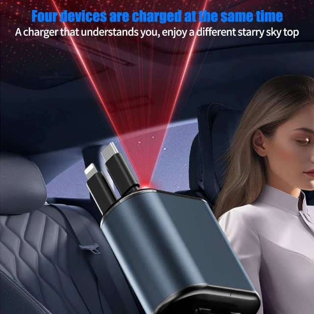 66W Auto Ladegerät Mit Sternenlicht - 4-in-1 Einziehbarer USB-C Lader