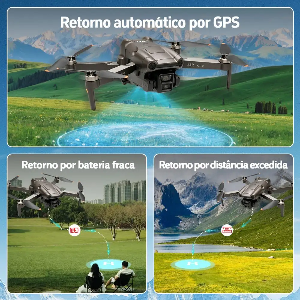 DLI-Air One Drone Profissional 4K Câmera Dupla FPV WiFi GPS Retorno Automático Leve Dobrável 2 Baterias Controle Remoto