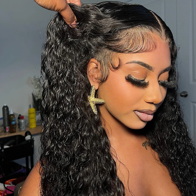 Human Hair Wig Deep Wave 13x4 13x6 Lace Front Pre Plucked Brazilian Water Wave Wet Wavy 180%