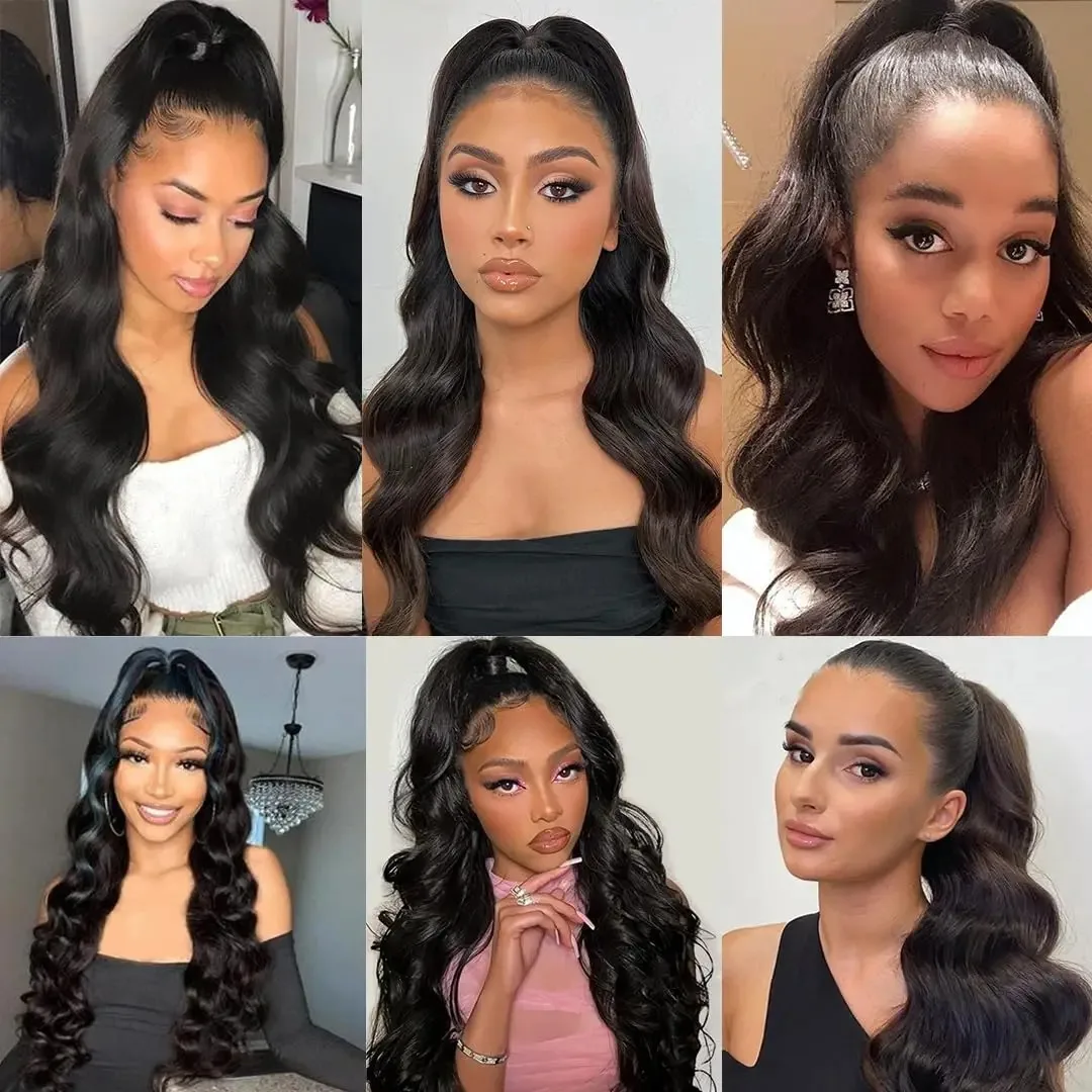 바디 웨이브 100% 인모 포니테일 연장, 매직 페이스트로 감싸는 바디 웨이브 포니테일 헤어 익스텐션 (여성용)