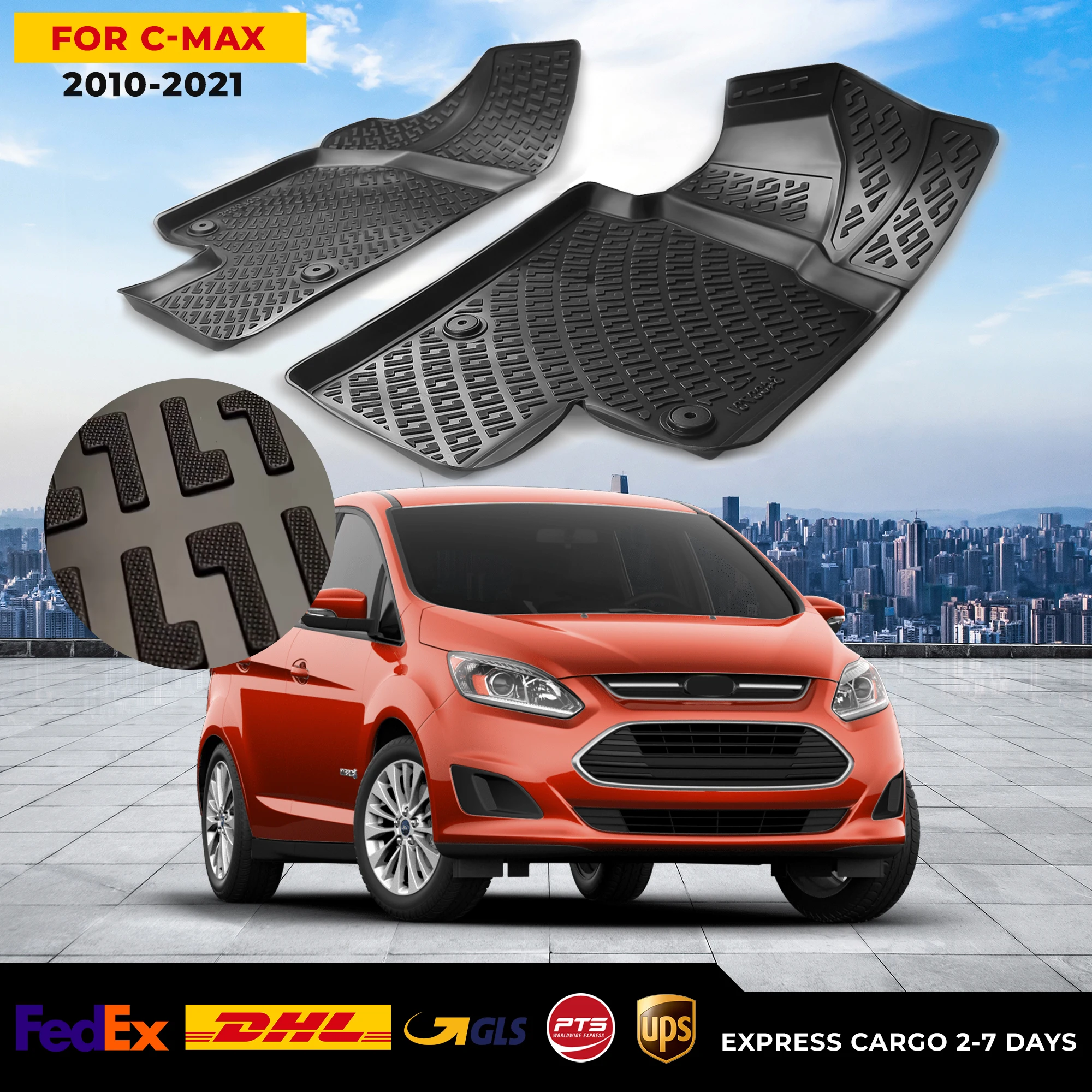 

3D Car Floor Liner For Ford C-Max 2010-2021 Waterproof Special Foot Pad Fully Surrounded Mat Accessories Rugs Non-slip