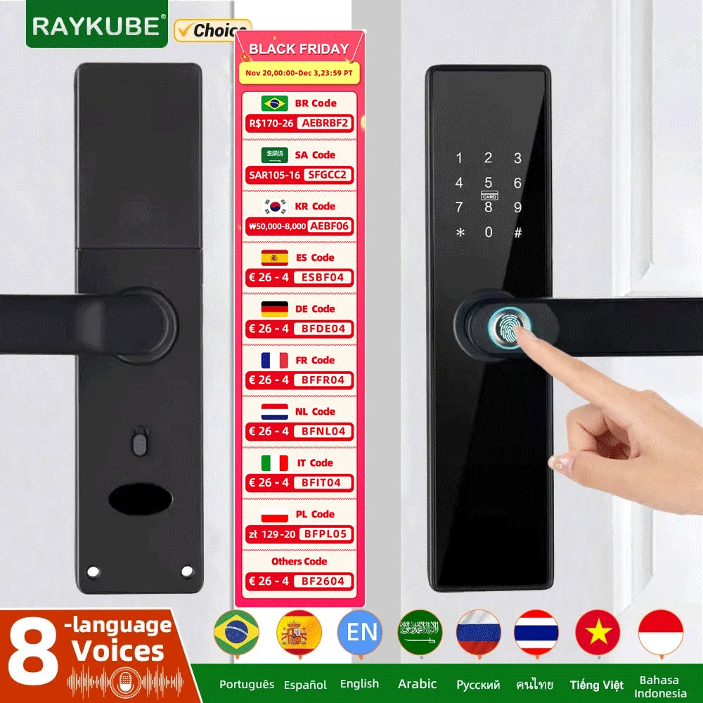 NOWOŚĆ RAYKUBE H4 Tuya Zamek elektroniczny Wifi Inteligentny zamek do drzwi Blokada z użyciem linii papilarnych Hasło Karta IC Klucz USB Ładowanie dla inteligentnego domu - AliExpress 13