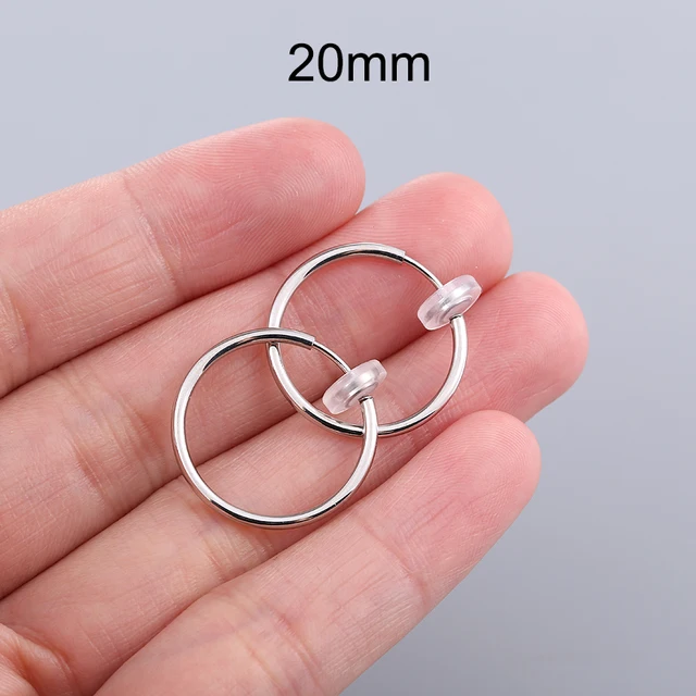 1 Pair Gold Silver Punk Hoop Earrings For Couple Fake Hoops Ear Clip Earrings Without Holes Ear Cuffs For Non Pierced Ears Steel color 20mm
