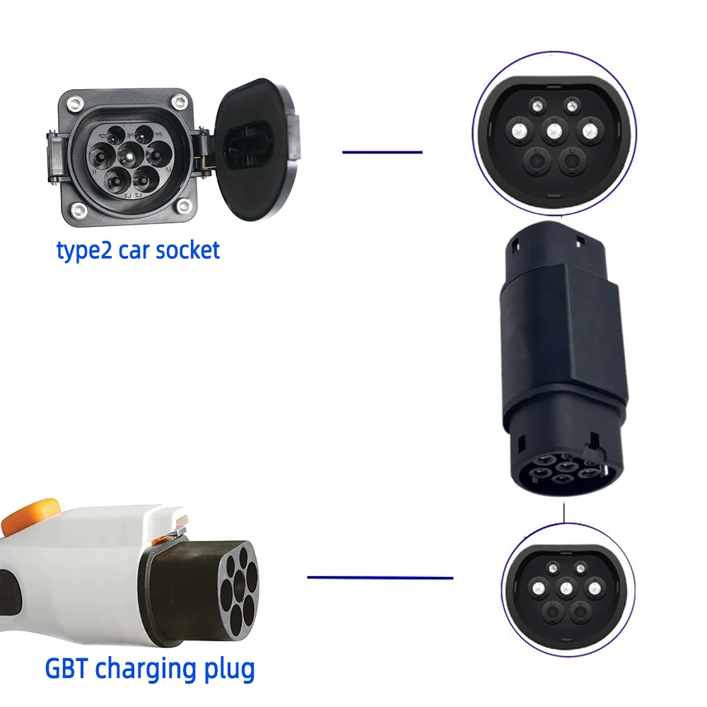 32A GBT To Type2 EV Electric Vehicle Charging Adapter 3Phase 22KW GB/T To IEC 62196 EV Plug Socket Charging Adapter ev charger