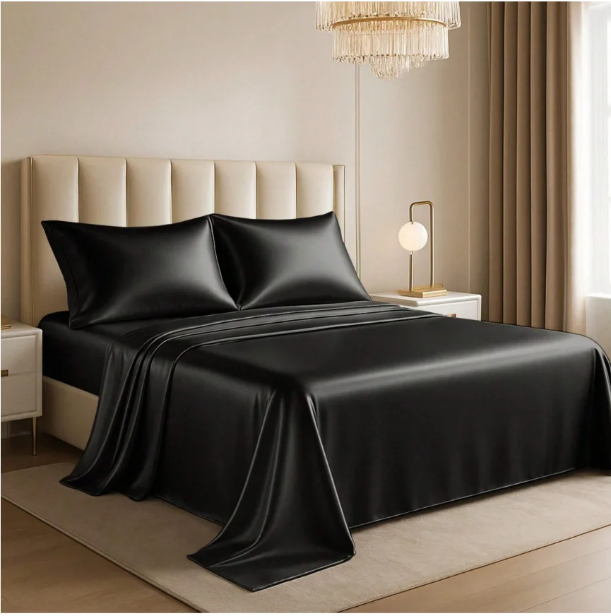 Lux Decor Collection 4-Piece Satin Sheet Set, Polyester Silky Soft & Breathable