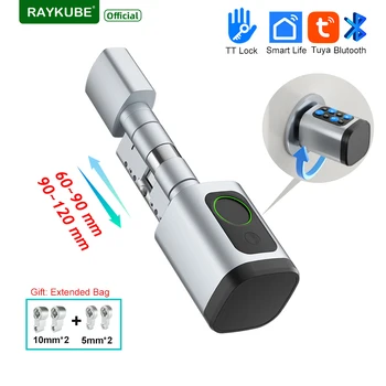 RAYKUBE V1 Adjustable TT Lock/ Tuya Bluetooth Smart Fingerprint Digital Cylinder Lock with APP/Password/RFID Card/Key unlock