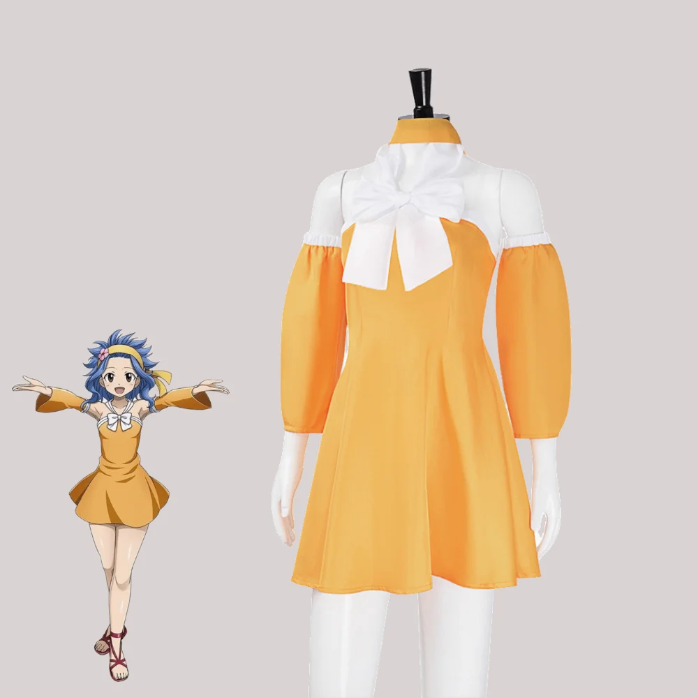Levy McGarden Cosplay Costume, Anime Fairy Tail Levy Outfit, Yellow Dress  With Bow, Female Anime Dress - AliExpress 200000532