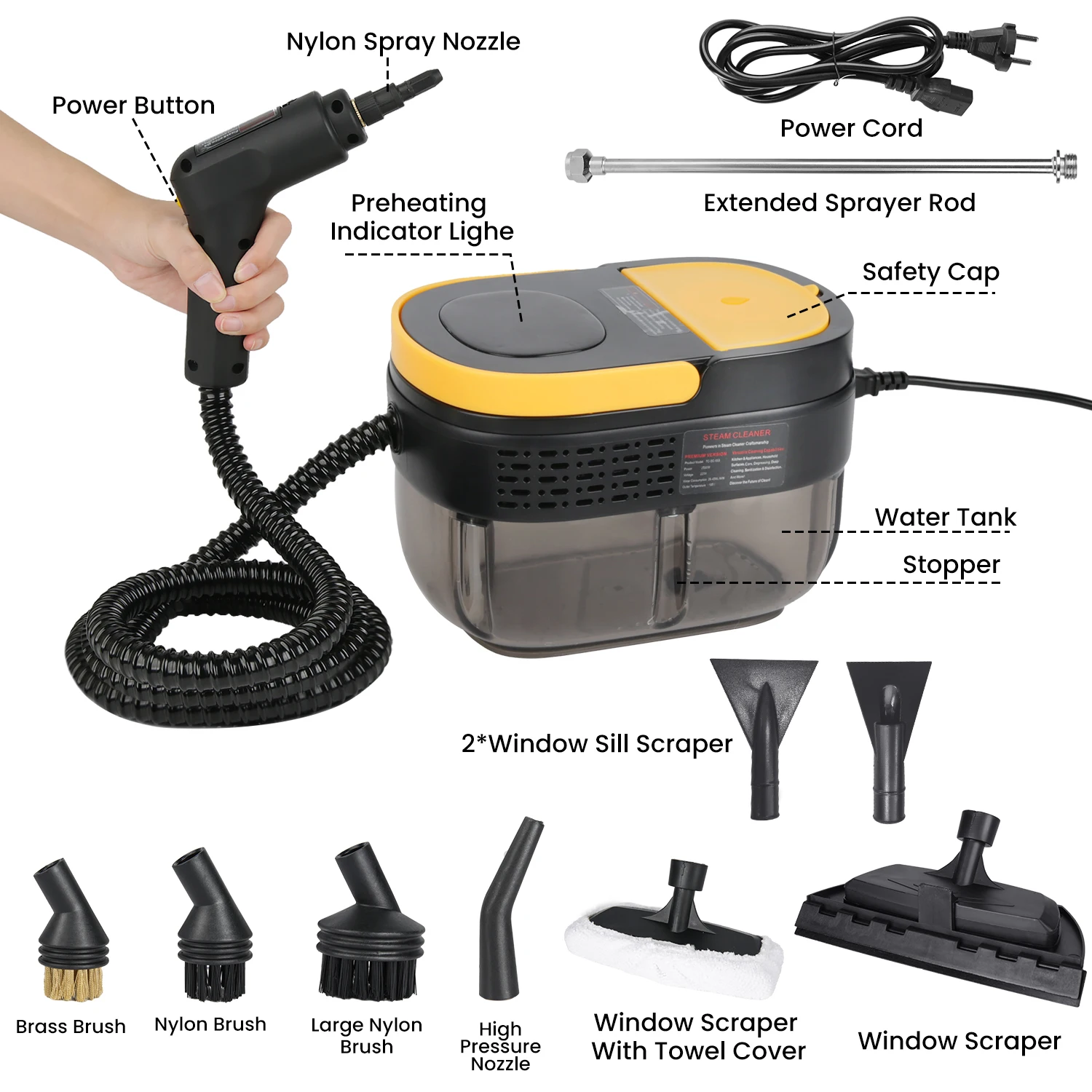 Nettoyeur Vapeur À Poignée Réglable À 3 Niveaux, Nettoyeur Ménager Pour D343, Graisse, Coulis, Carrelage, Sol, Canapé Et Voiture 7 Ab82D0Ceba8664E32Afeef12708178C7Ec