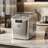 Machine à glaçons 20 kg/24 h avec réservoir d'eau de 3,2 L, chauffe-glaçons en acier inoxydable avec nettoyage automatique et minuterie, silencieuse, automatique, pour cuisine, fête, bureau, 25,2x36x37,1 cm, argent 1