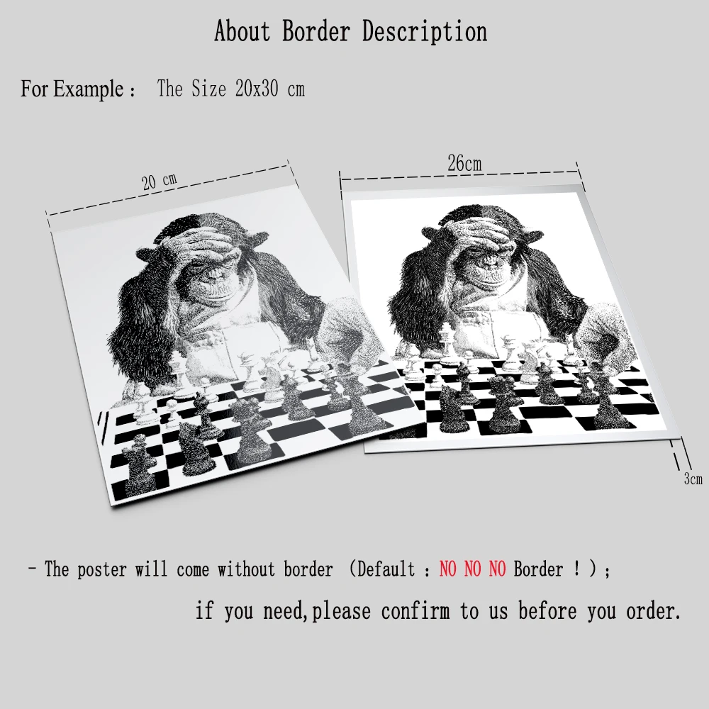 Black and White Funny Monkey Play Chess Poster and Print Vintage Wall Art Canvas Painting Retro Picture Toilet WC Home Decor