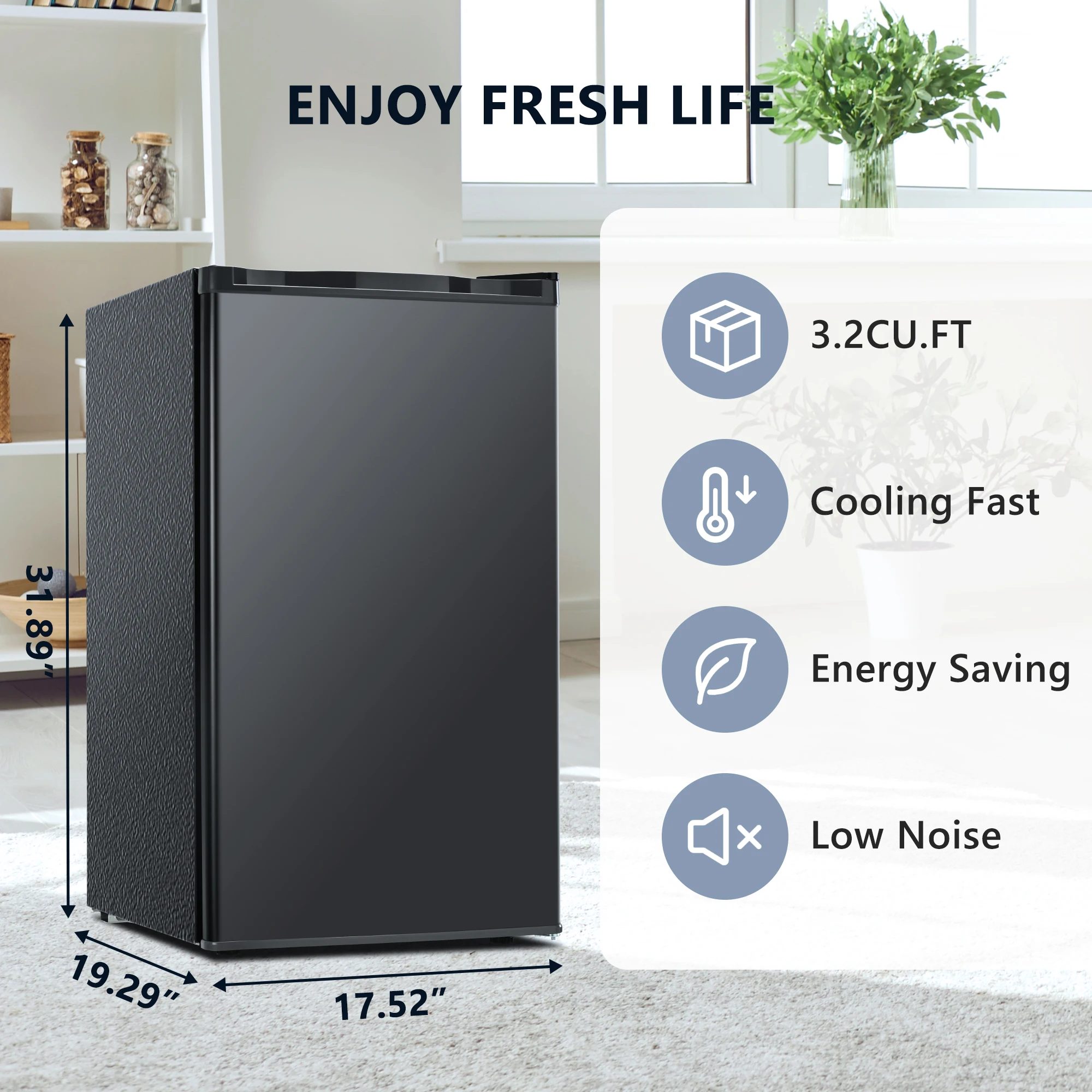 Euhomy 3.1Cu.ft Mini Fridge with Freezer, Compact Design Mini Refrigerator with Single Door for Home/Office/Dorm/Bar,Black