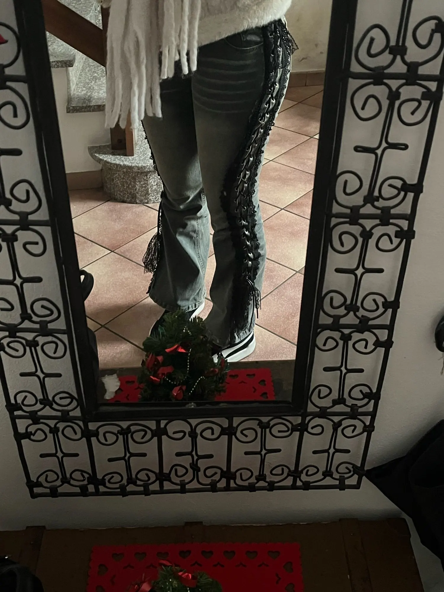 Women Dark Academia Goblin Core Harajuku Y2K Low Rise Lace Jeans Abi Denim Flare Pants Bell-Bottom Y2k Japanese Goth Gyaru Kpop photo review