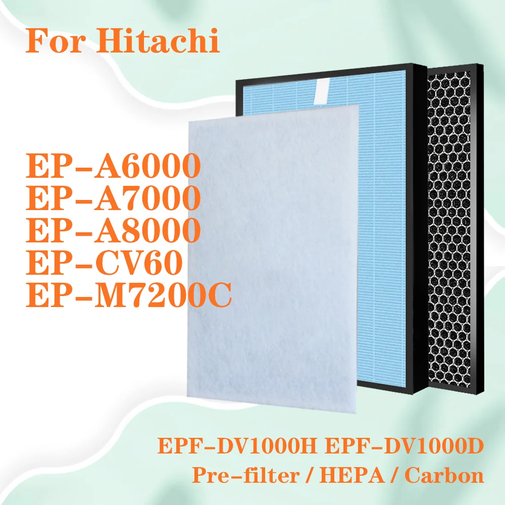 para Hitachi Purificador de ar Ep-a6000 Ep-a7000 Ep-a8000 Ep-m7200c Substituição Filtro Hepa e Filtro Purificador de ar de Carbono Ativado