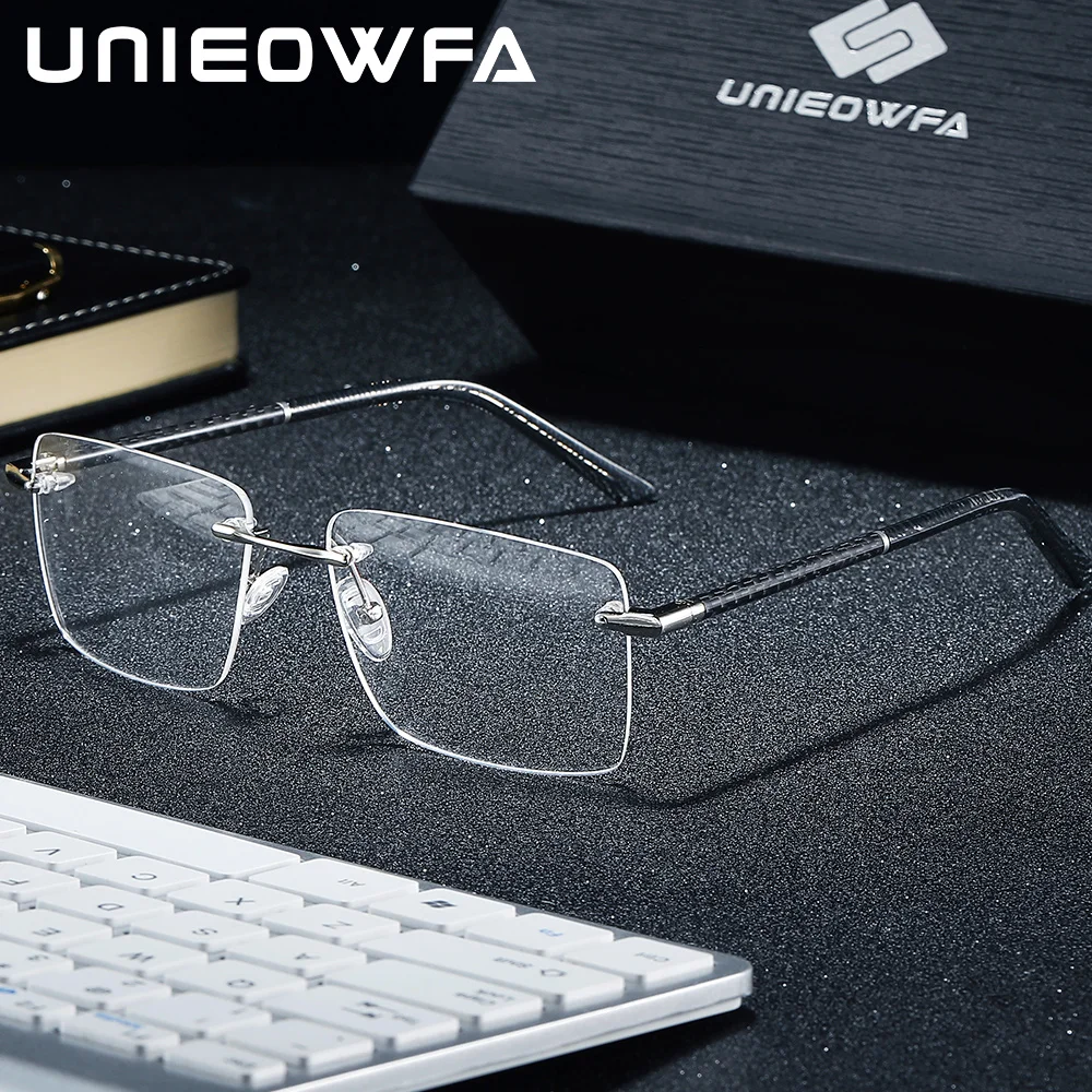 Unieowfa Rimless Prescription Glasses Frame For Men Myopia Optical