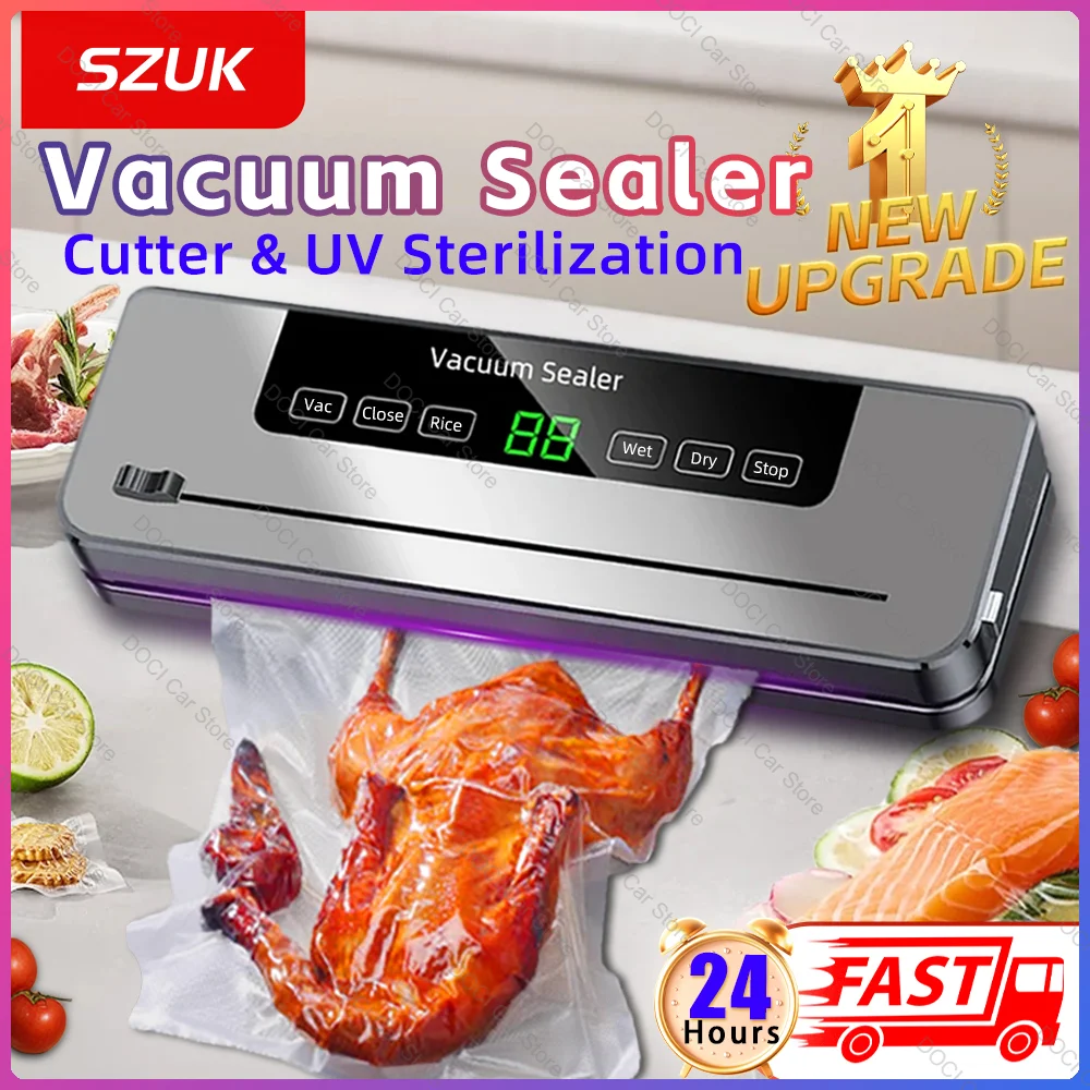 Electric Vacuum Food Sealer Machine Buillt-in Cutter Kitchen Vacuum Packaging Machine Vacuum Sealing Machine with10 Sealed Bags