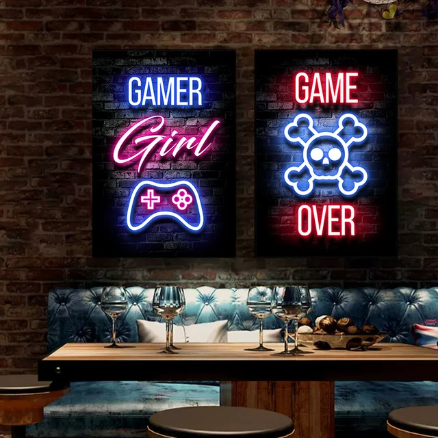 Art Poster Game Over-Neon Gaming Quote, neon gaming 