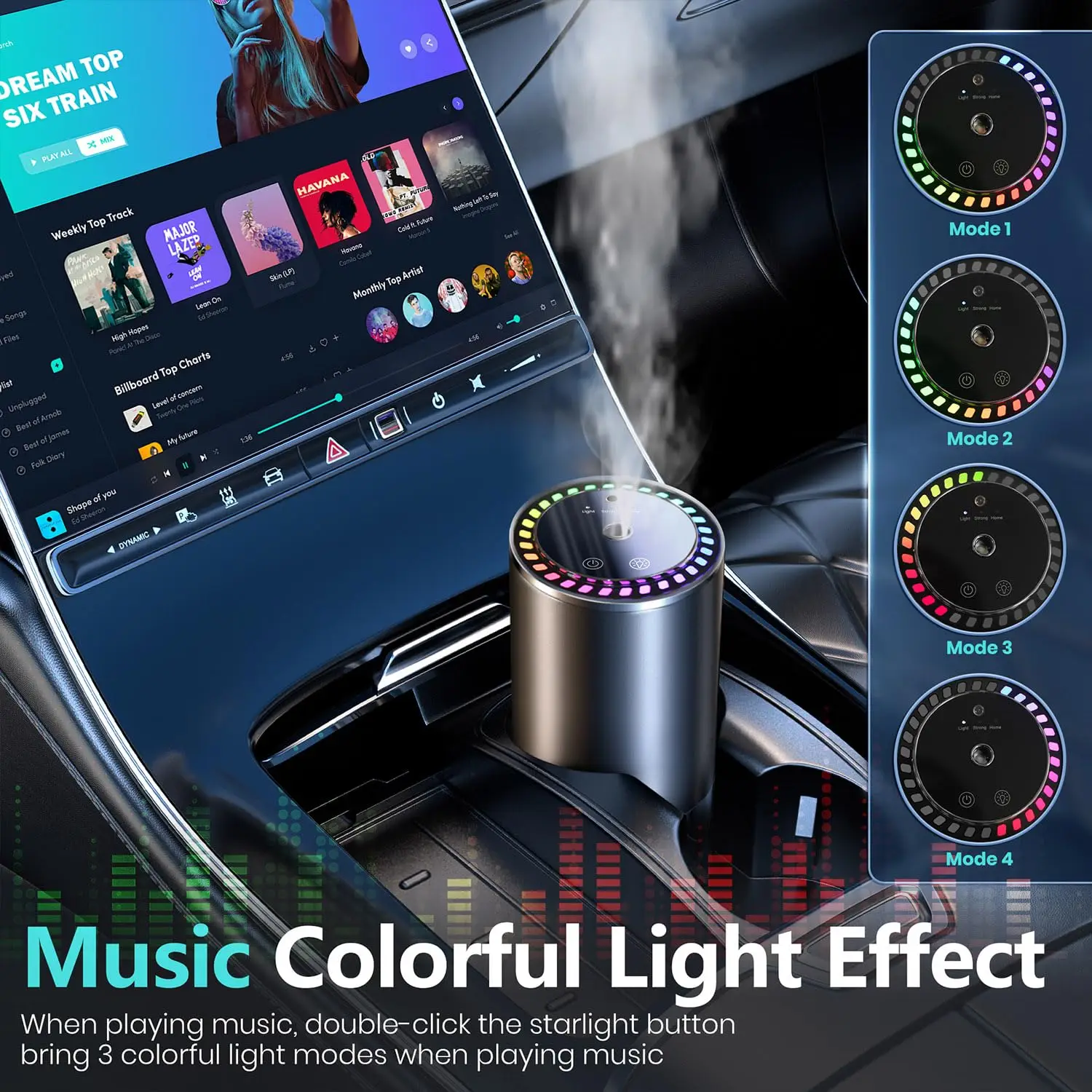 Diffusore di Aroma Intelligente per Auto con Umidificatore Ricaricabile, Deodorante per Oli Essenziali, 3 Livelli Regolabili, Luce LED Stellata, Accessorio Interno, Profumo Montato, Purificatore d'Aria 5