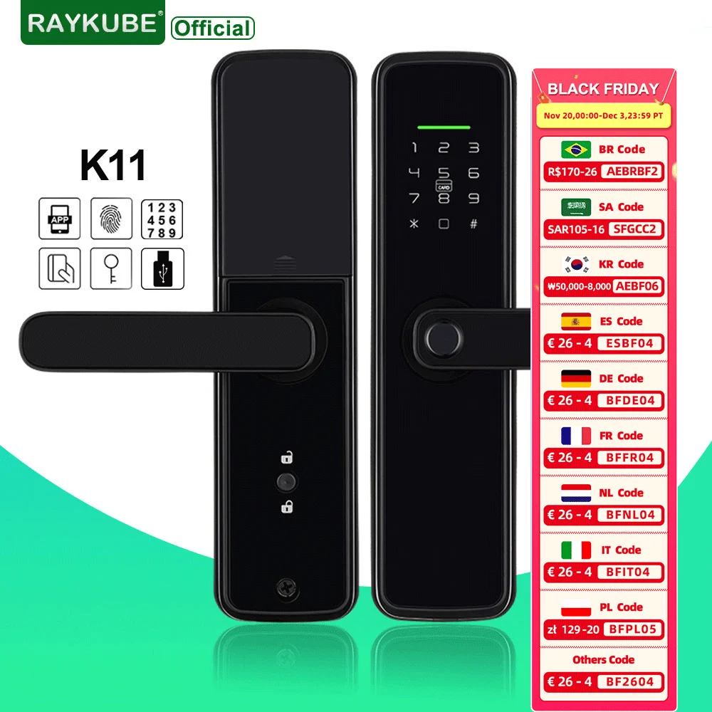 ใหม่ RAYKUBE K11 TT ล็อคบลูทูธลายนิ้วมือ Biometric ล็อคประตูไฟฟ้าล็อครหัสผ่าน/Keyless /IC Card/APP ปลดล็อคระยะไกล 1