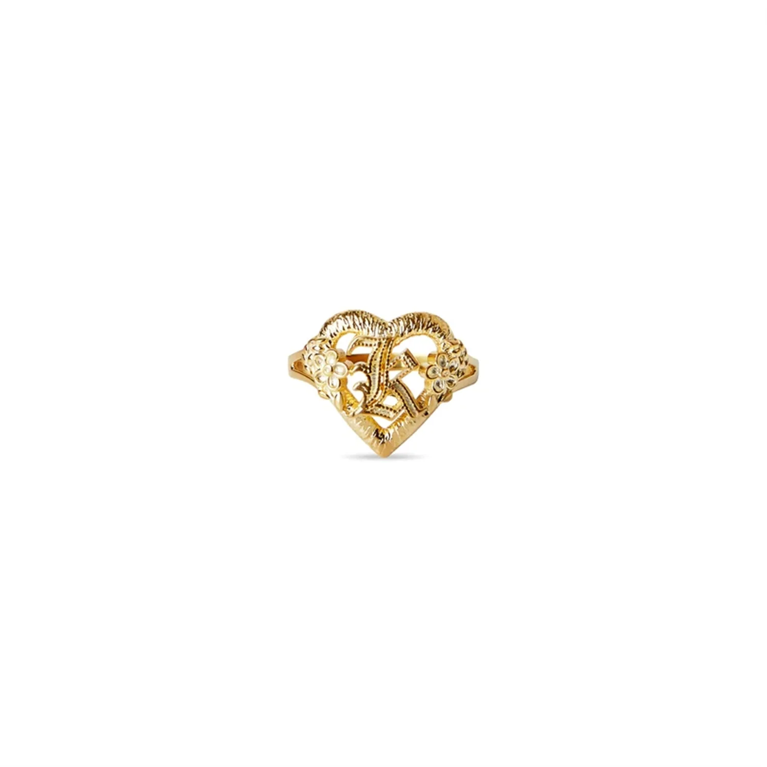 The Cutout Old English Flower Heart Letter Ring Custom Initial Letter Adjustable Ring Personalized A-Z Letter Rings Jewelry Gift 2