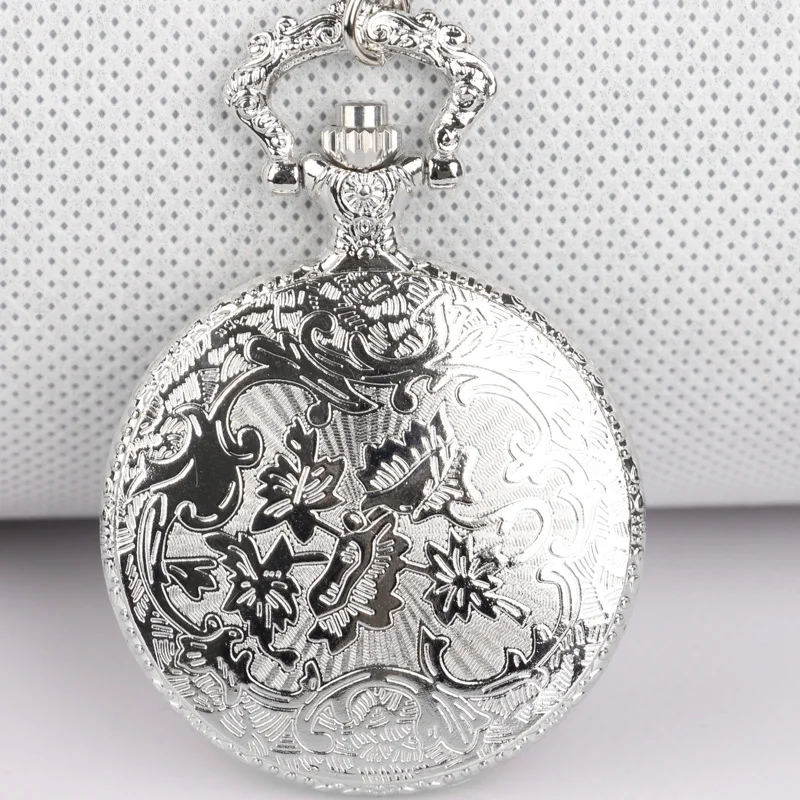 Steampunk Hollow Skeleton Quartz Pocket Watch For Men Women Arabic Numerals Display Clock Chain Watches Popular Gift Silver