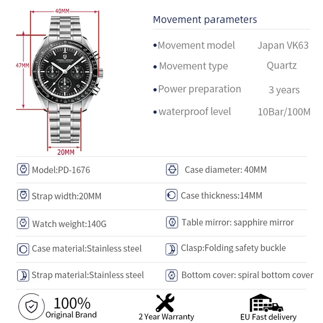 2022 New PAGANI DESIGN Luxury Gold Men's Quartz Wrist Watch Chronograph Automatic date Stainless steel Sapphire mirror watches 6