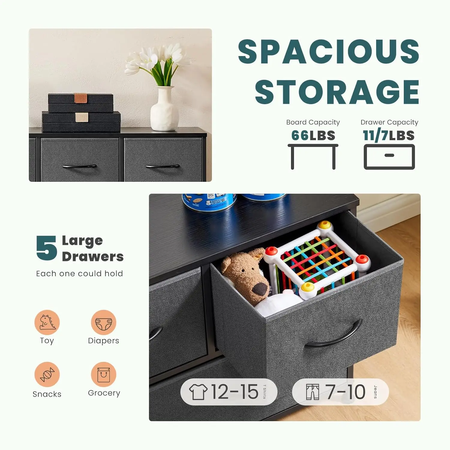 HEFPTURE 7-Drawer Storage Organizer, 3 Small& 4 Large Fabric Drawers, Durable Steel Frame, Versatile Storage for Bedroom 4