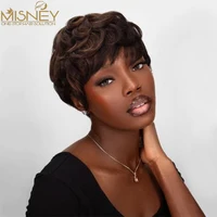 Perruques de cheveux humains droites courtes Bob couleur naturelle cheveux brésiliens Remy coupe de lutin perruque pas cher perruque de cheveux humains pour les femmes noires Misney 2