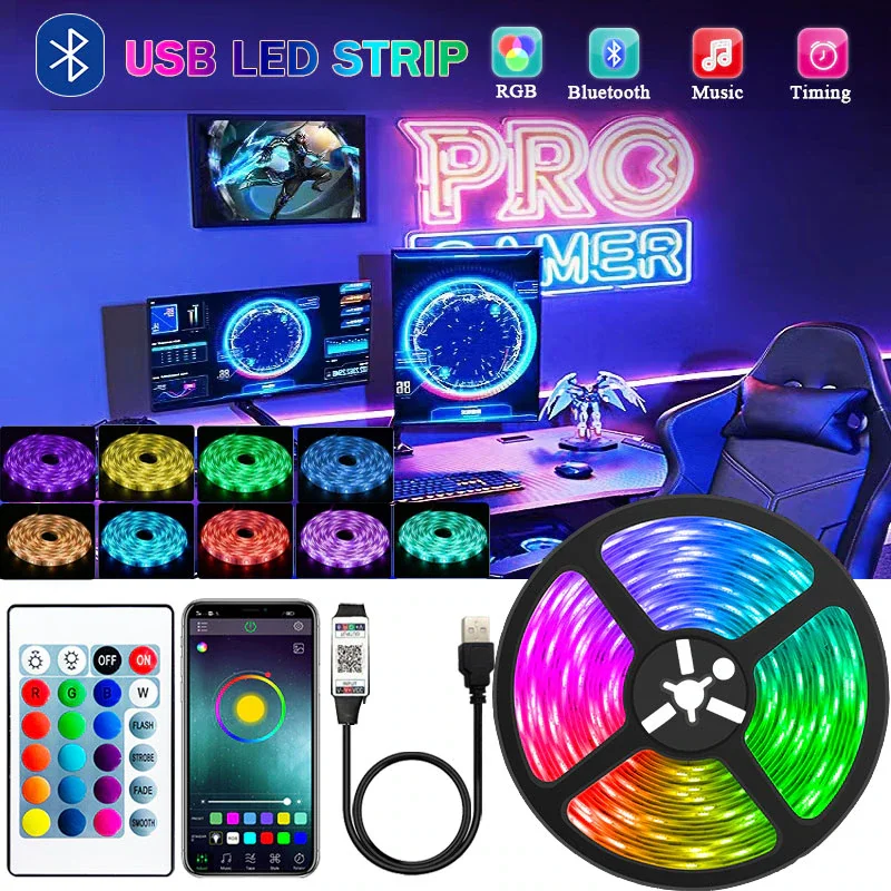 Led Strip Wifi Bluetooth Ir Rgb Tape 5V 5050 Line Lighting 5M 10M 15M Tv Retroilluminazione Sala Da Gioco Decorazione White Led Wall Room