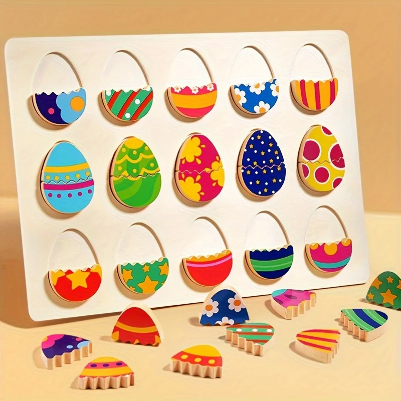 Easter Egg Matching Puzzle Toy for Kids Montessori Wooden Colorful Eggs Shape Matching Game for Fine Motor Skills Development 2