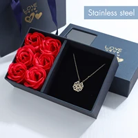 Coffret Cadeau Rose, Collier Trèfle à Quatre Feuilles, Collier Cœur, Collier Trèfle à Quatre Feuilles Mignon, Colliers Délicats en Or, Cadeaux pour Mère 2