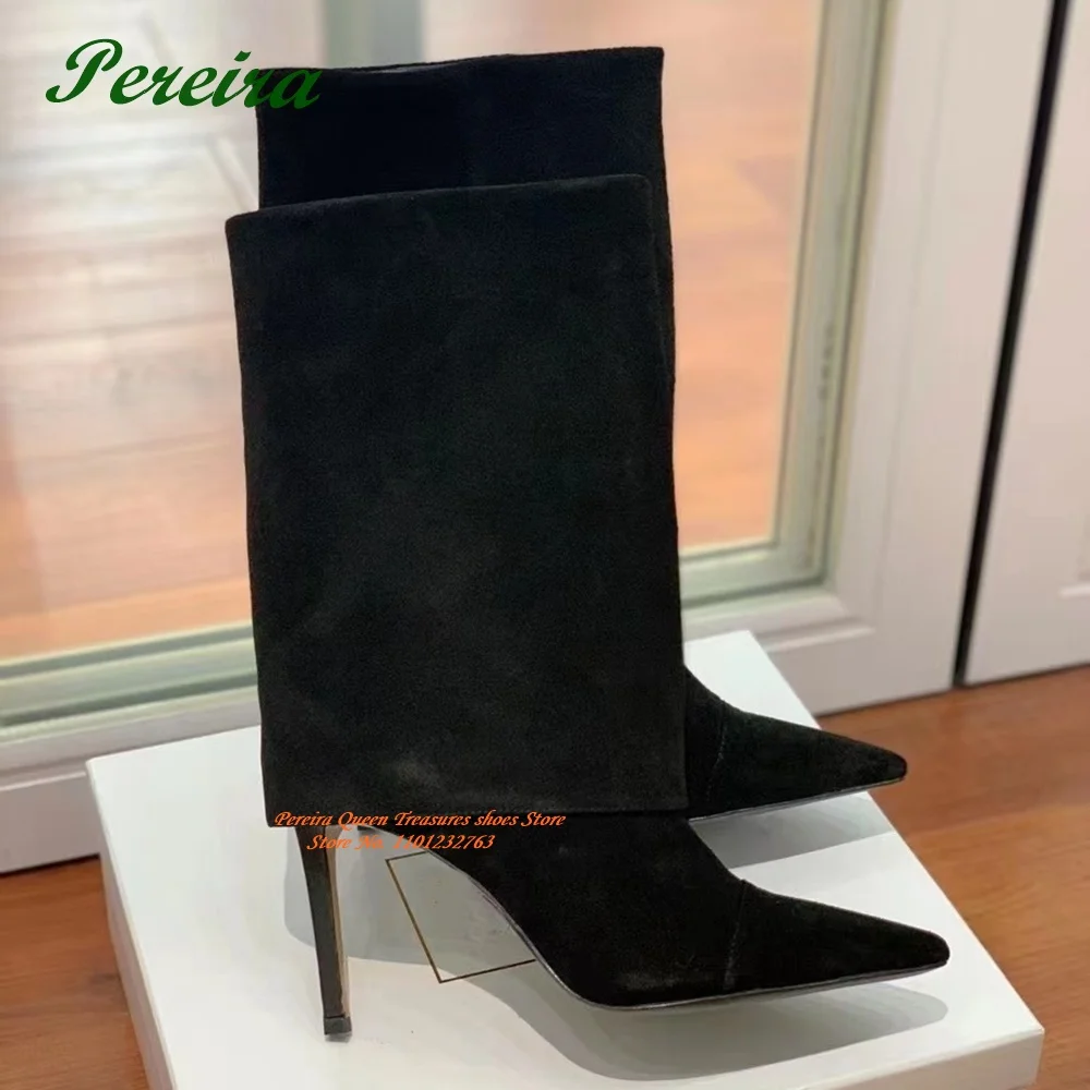 

Black Suede Winter Trouser Boots Pointed Toe Stiletto Heeled Women's Casual Boots Solid 2023 New Arrival Plus Size Sexy Elegant