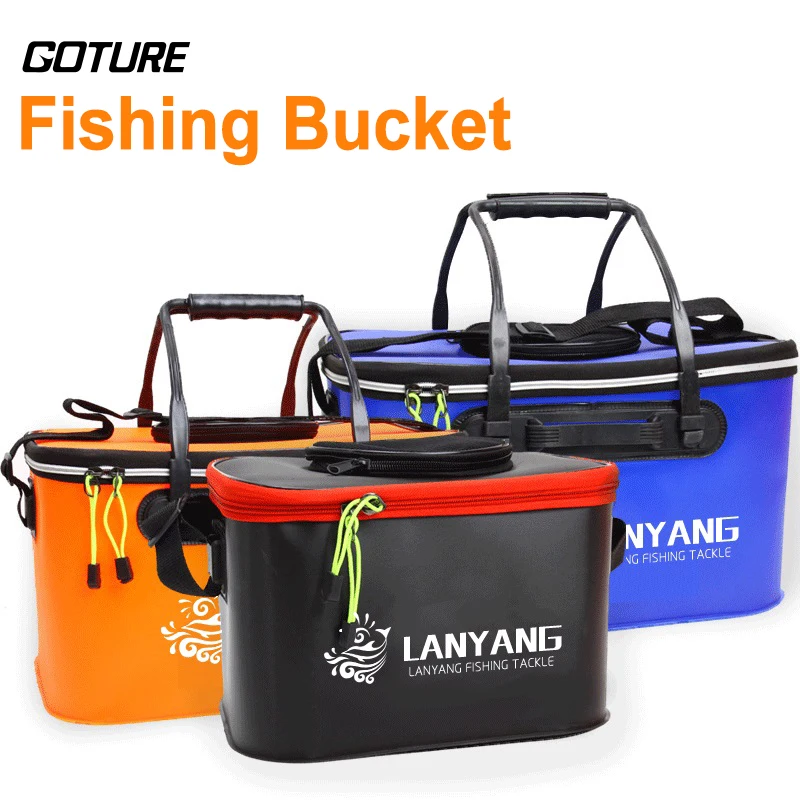 

Goture 40cm 50cm Portable Foldable Fishing Bucket Outdoor Multi-Functional Live Fish Lures Bucket Tackle Storage Bag