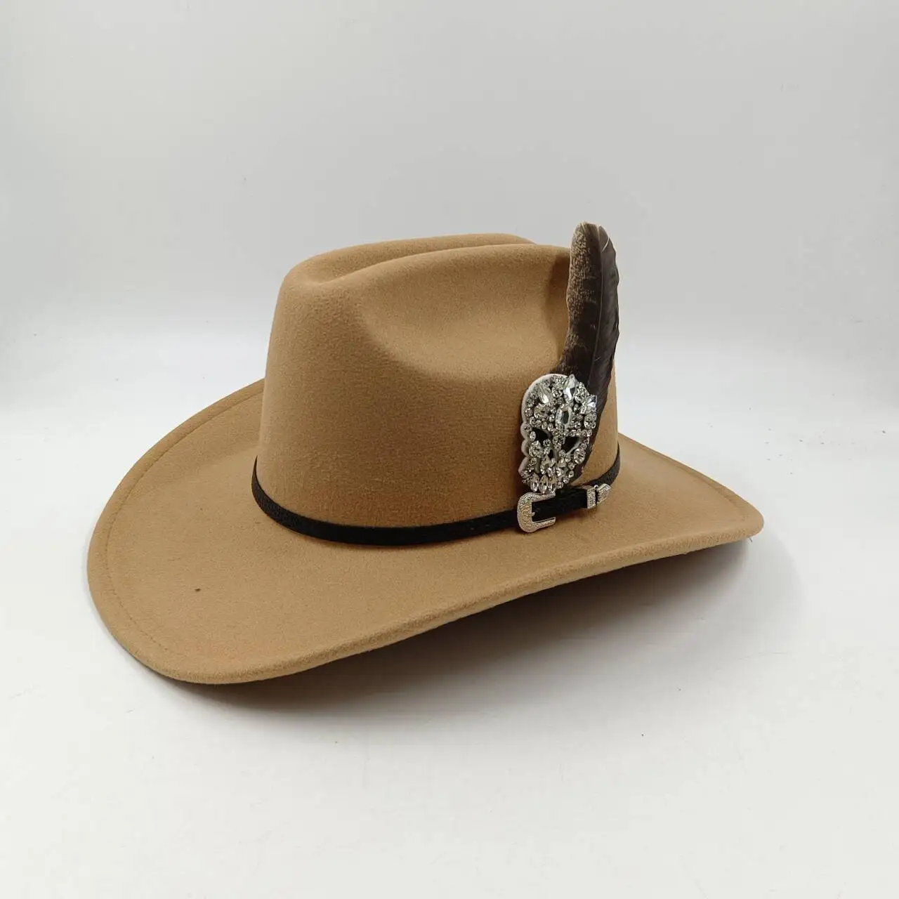 

Cowboy Hat Women's Western Cowboy Hat New Men's Gentleman Jazz Cowboy Skull Water Diamond Fabric Patch Wide Eaves Bell shaped Ch
